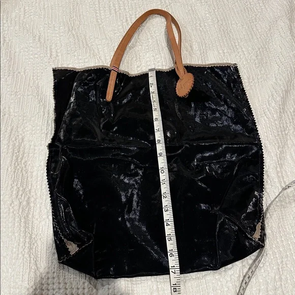 JACK GOMME Paris Amie Linen Tote Bag Black with honey trim NWOT - Picture 5 of 11